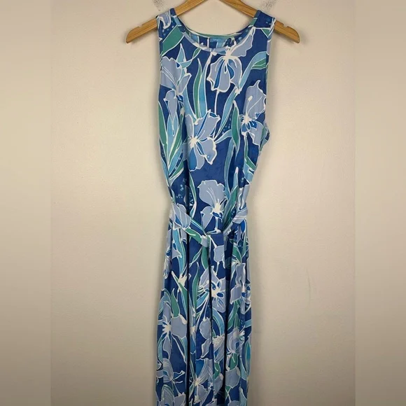 J. McLaughlin Charlene Blue Floral Tie Catalina Cloth Maxi Dress Women’s Ss XL - Picture 4 of 8